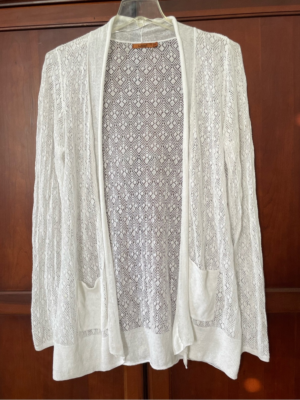 Belldini White Open-Front Lace Knit Cardigan